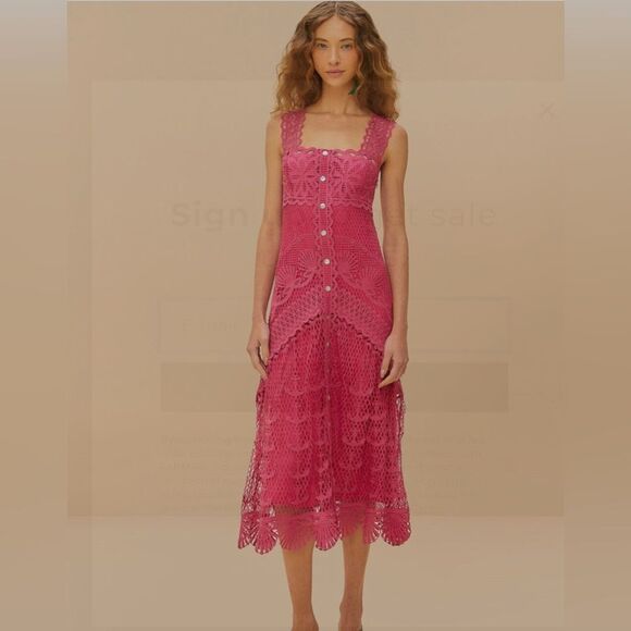 green emerald velvet dress Green Guipire Cut-Out Midi Dress – FARM Rio main image 0